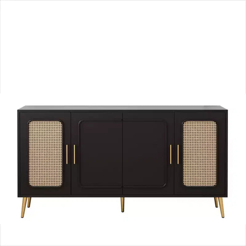 Madia a 4 Ante in Rattan Nero/Naturale/Marrone – Montaggio da 2 Persone, 3 Misure