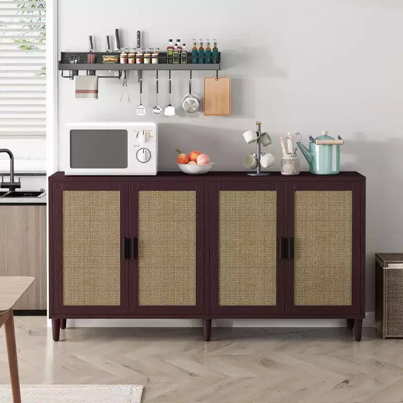 Madia a 4 Ante in Rattan Nero/Naturale/Marrone – Montaggio da 2 Persone, 3 Misure