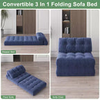 Divano Letto Pieghevole Beige/Blu Scuro/Grigio Scuro, Poltrona Letto Convertibile a 1 Posto con Cuscino