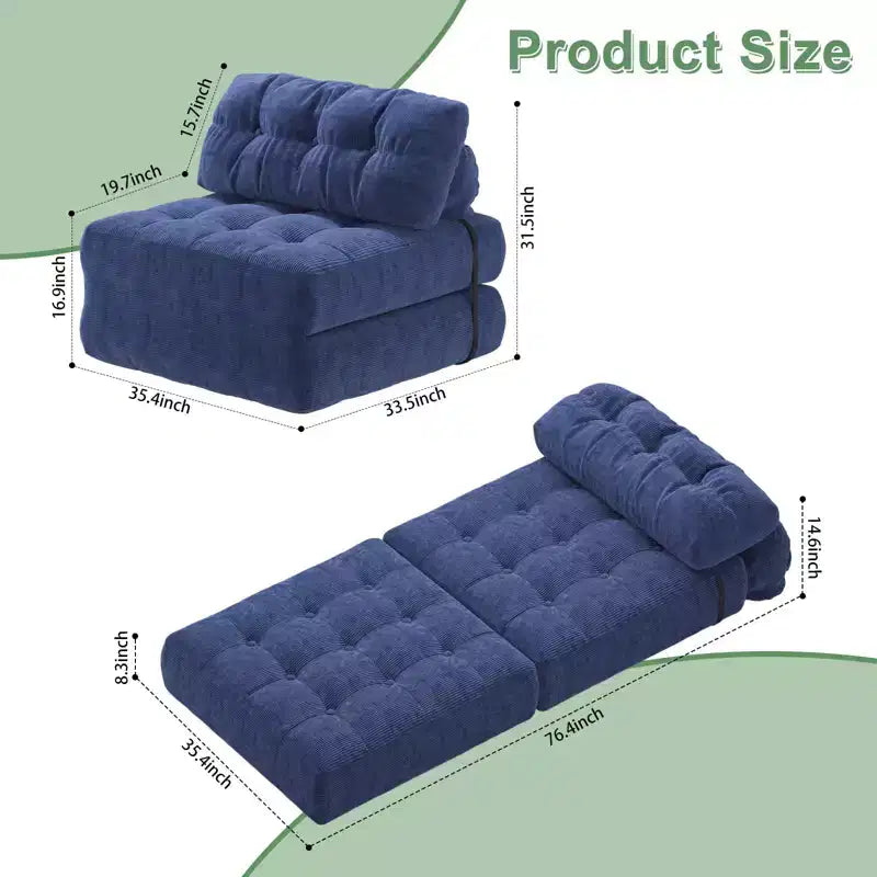Divano Letto Pieghevole Beige/Blu Scuro/Grigio Scuro, Poltrona Letto Convertibile a 1 Posto con Cuscino