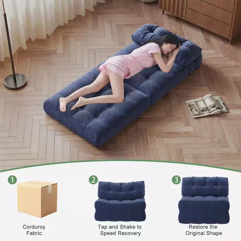 Divano Letto Pieghevole Beige/Blu Scuro/Grigio Scuro, Poltrona Letto Convertibile a 1 Posto con Cuscino