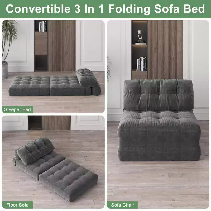Divano Letto Pieghevole Beige/Blu Scuro/Grigio Scuro, Poltrona Letto Convertibile a 1 Posto con Cuscino