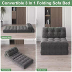 Divano Letto Pieghevole Beige/Blu Scuro/Grigio Scuro, Poltrona Letto Convertibile a 1 Posto con Cuscino