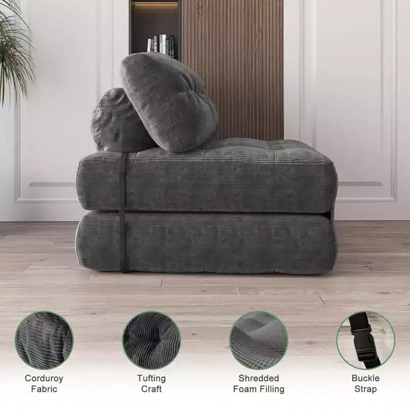 Divano Letto Pieghevole Beige/Blu Scuro/Grigio Scuro, Poltrona Letto Convertibile a 1 Posto con Cuscino