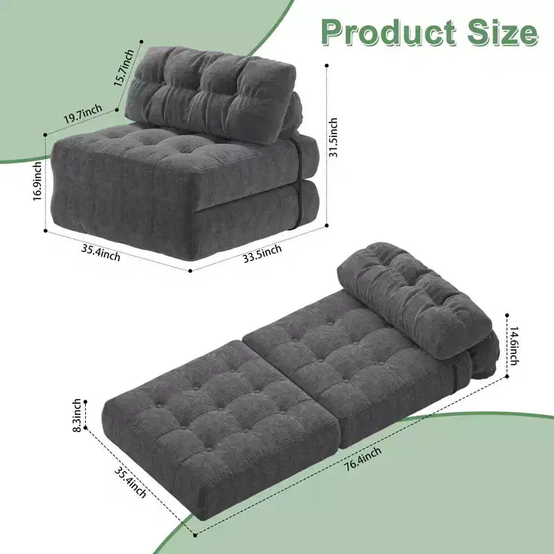 Divano Letto Pieghevole Beige/Blu Scuro/Grigio Scuro, Poltrona Letto Convertibile a 1 Posto con Cuscino
