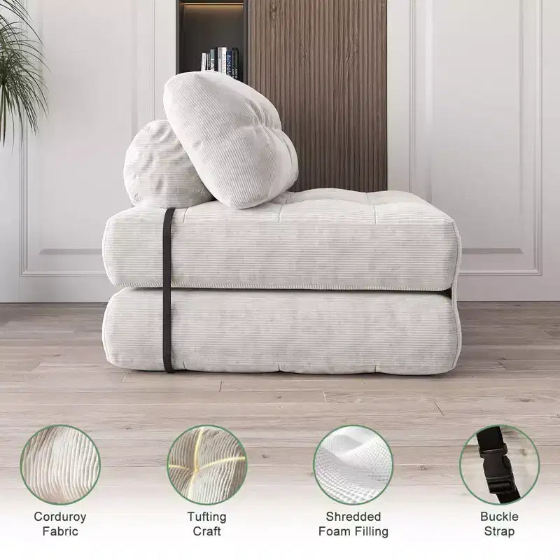 Divano Letto Pieghevole Beige/Blu Scuro/Grigio Scuro, Poltrona Letto Convertibile a 1 Posto con Cuscino