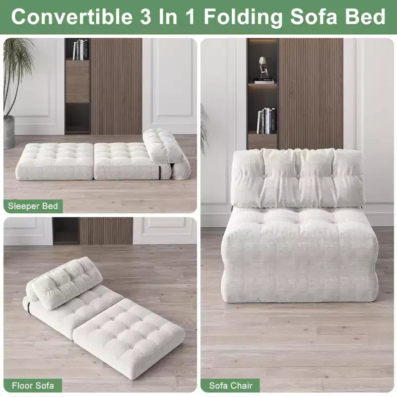 Divano Letto Pieghevole Beige/Blu Scuro/Grigio Scuro, Poltrona Letto Convertibile a 1 Posto con Cuscino