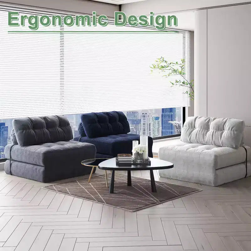 Divano Letto Pieghevole Beige/Blu Scuro/Grigio Scuro, Poltrona Letto Convertibile a 1 Posto con Cuscino