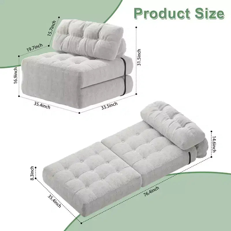 Divano Letto Pieghevole Beige/Blu Scuro/Grigio Scuro, Poltrona Letto Convertibile a 1 Posto con Cuscino
