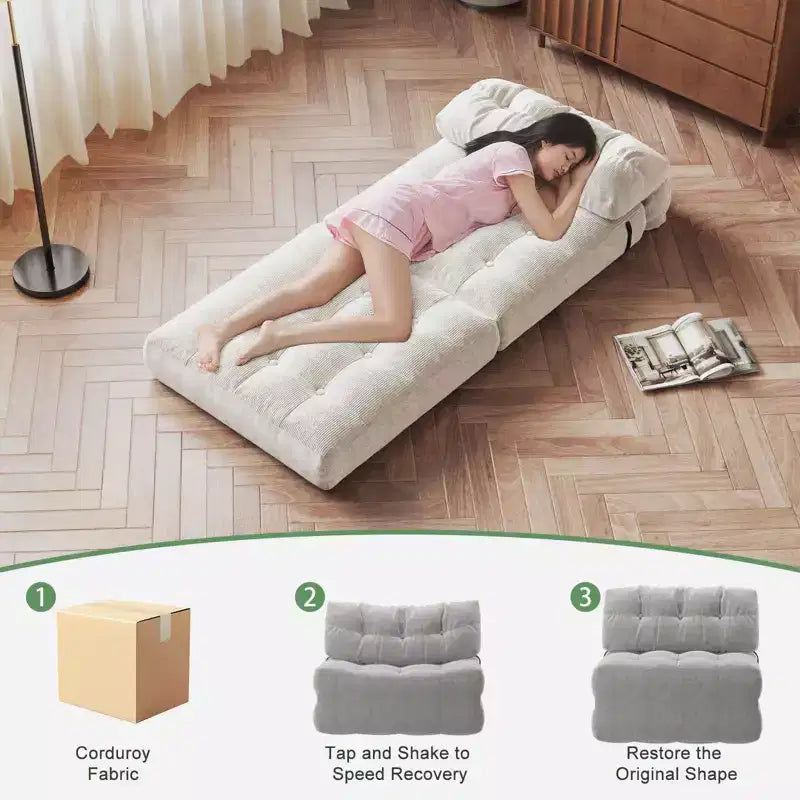 Divano Letto Pieghevole Beige/Blu Scuro/Grigio Scuro, Poltrona Letto Convertibile a 1 Posto con Cuscino
