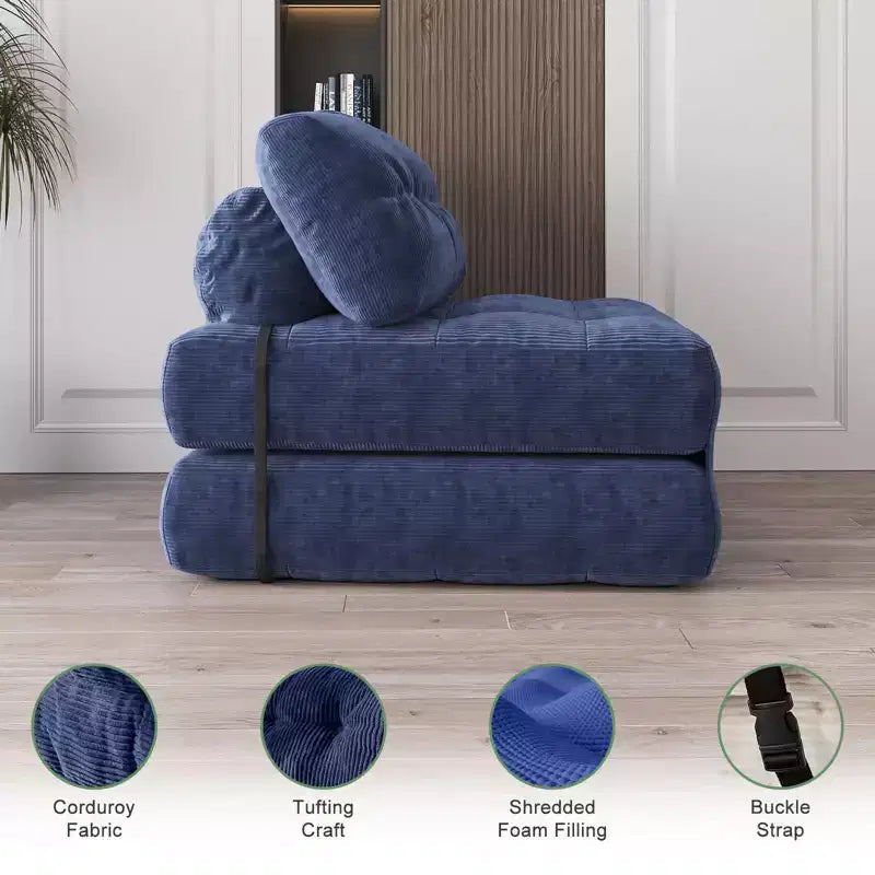 Divano Letto Pieghevole Beige/Blu Scuro/Grigio Scuro, Poltrona Letto Convertibile a 1 Posto con Cuscino