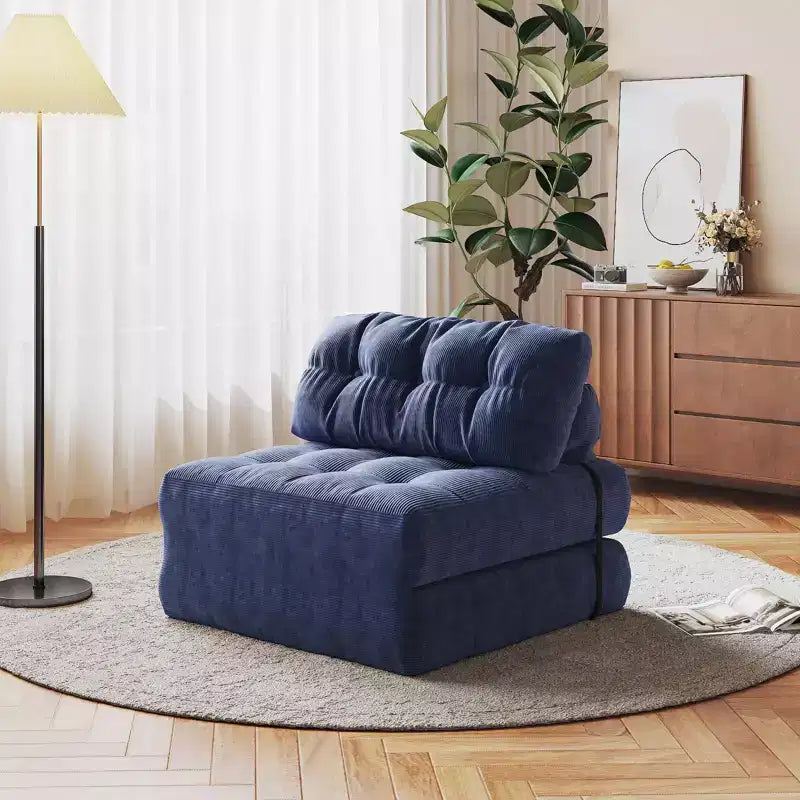 Divano Letto Pieghevole Beige/Blu Scuro/Grigio Scuro, Poltrona Letto Convertibile a 1 Posto con Cuscino