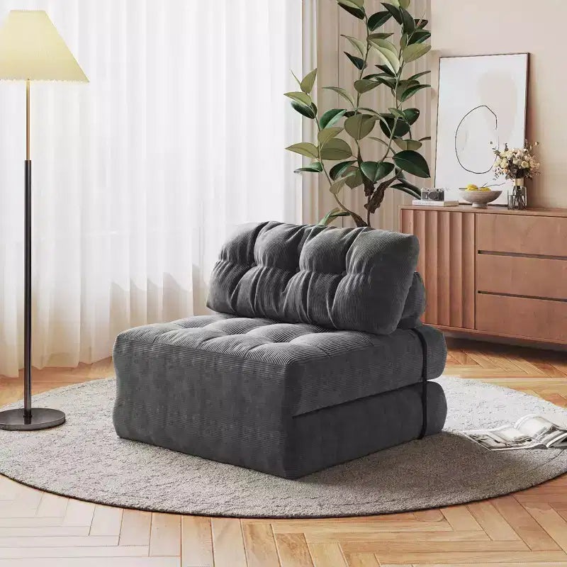Divano Letto Pieghevole Beige/Blu Scuro/Grigio Scuro, Poltrona Letto Convertibile a 1 Posto con Cuscino