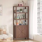 Libreria marrone a 5 ripiani con ante, stile boho, montaggio per 1 persona