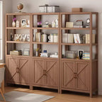 Libreria marrone a 5 ripiani con ante, stile boho, montaggio per 1 persona