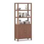 Libreria marrone a 5 ripiani con ante, stile boho, montaggio per 1 persona