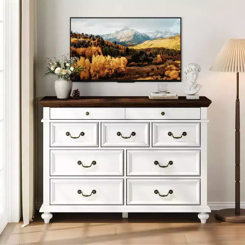 Nero/Contrasto/Grigio | Cassettiera in legno a 9 cassetti | Uso singolo | 47,3" L × 15,8" P × 34,2" A