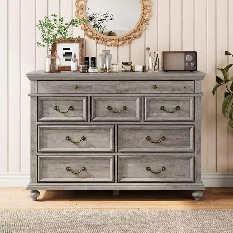 Nero/Contrasto/Grigio | Cassettiera in legno a 9 cassetti | Uso singolo | 47,3" L × 15,8" P × 34,2" A