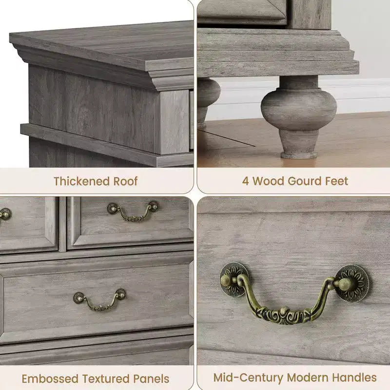 Nero/Contrasto/Grigio | Cassettiera in legno a 9 cassetti | Uso singolo | 47,3" L × 15,8" P × 34,2" A
