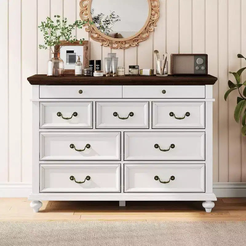 Nero/Contrasto/Grigio | Cassettiera in legno a 9 cassetti | Uso singolo | 47,3" L × 15,8" P × 34,2" A