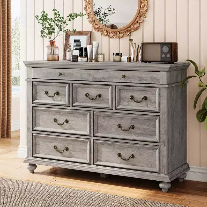 Nero/Contrasto/Grigio | Cassettiera in legno a 9 cassetti | Uso singolo | 47,3" L × 15,8" P × 34,2" A