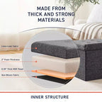 Pouf Contenitore Quadrato con Bottoni in Lino Beige / Nero / Grigio, Set da 2