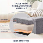 Pouf Contenitore Quadrato con Bottoni in Lino Beige / Nero / Grigio, Set da 2