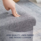 Pouf Contenitore Quadrato con Bottoni in Lino Beige / Nero / Grigio, Set da 2