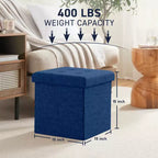 Pouf Contenitore Quadrato con Bottoni in Lino Beige / Nero / Grigio, Set da 2