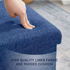 Pouf Contenitore Quadrato con Bottoni in Lino Beige / Nero / Grigio, Set da 2