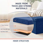 Pouf Contenitore Quadrato con Bottoni in Lino Beige / Nero / Grigio, Set da 2