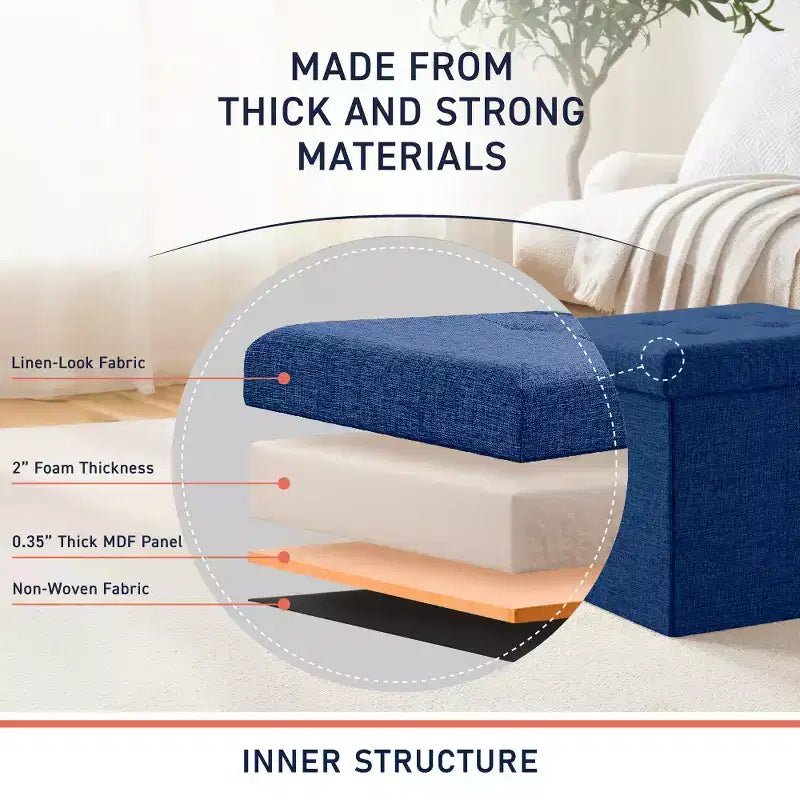 Pouf Contenitore Quadrato con Bottoni in Lino Beige / Nero / Grigio, Set da 2