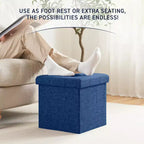 Pouf Contenitore Quadrato con Bottoni in Lino Beige / Nero / Grigio, Set da 2