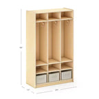 Armadietto contenitore a 3 sezioni in legno, naturale/bianco, con ganci e ripiani, per bambini