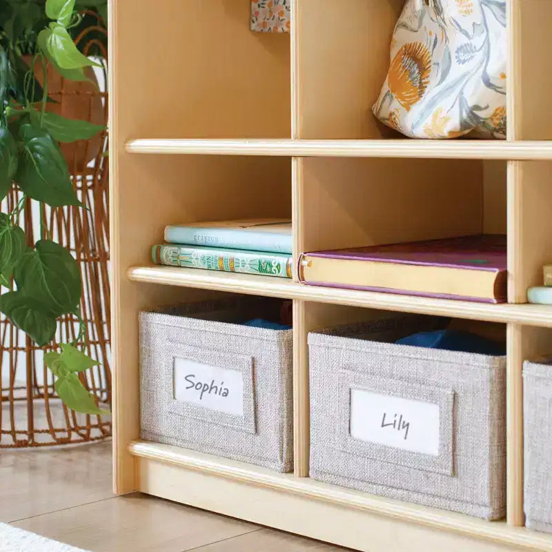 Armadietto contenitore a 3 sezioni in legno, naturale/bianco, con ganci e ripiani, per bambini