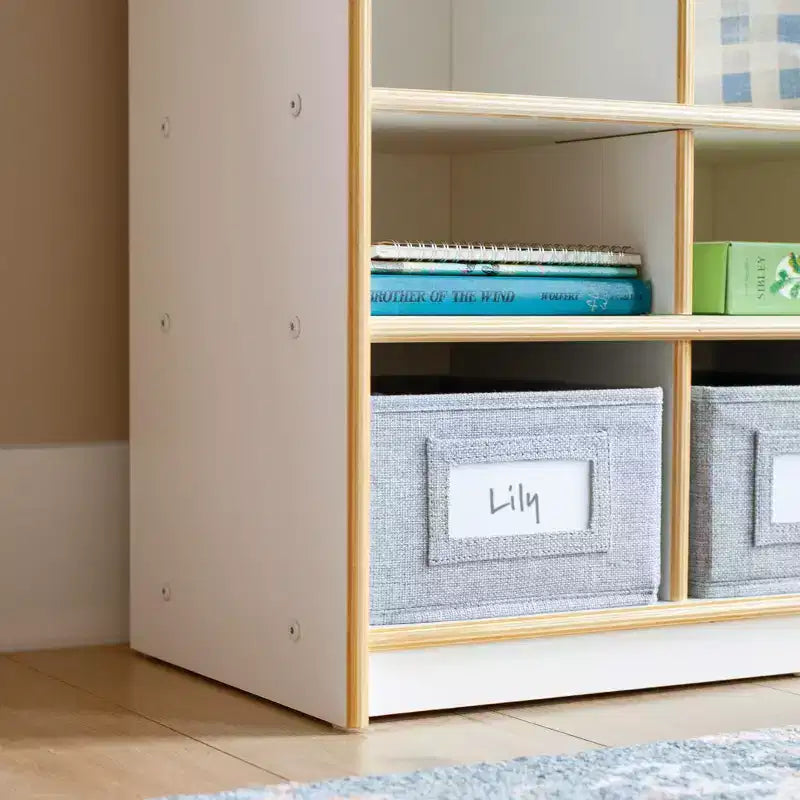 Armadietto contenitore a 3 sezioni in legno, naturale/bianco, con ganci e ripiani, per bambini