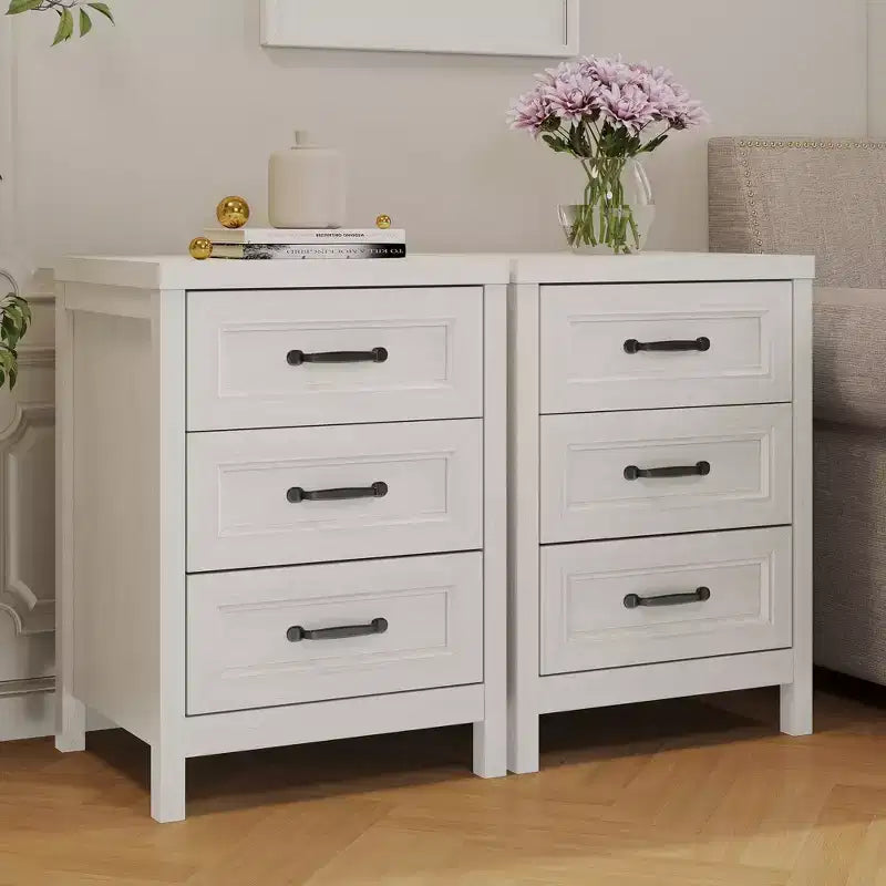 Comò moderno a 3 cassetti marrone/bianco con pannello frontale rialzato, per 1 persona