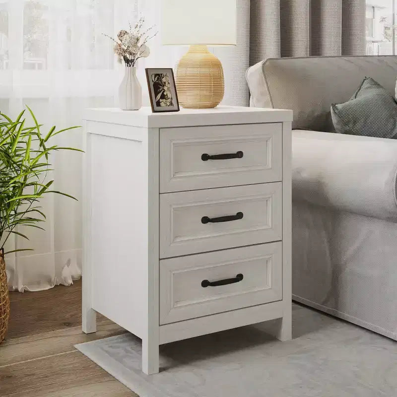 Comò moderno a 3 cassetti marrone/bianco con pannello frontale rialzato, per 1 persona