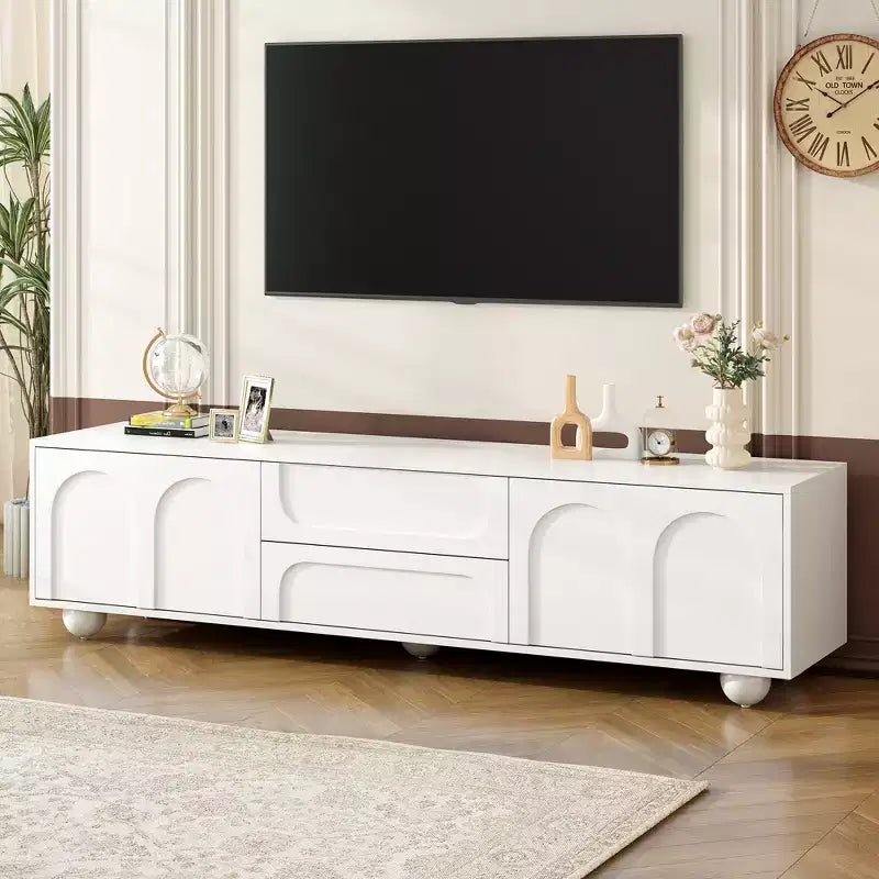 Mobile TV Nero/Bianco, Ante ad Arco, 2 Cassetti, Adatto a TV fino a 75", Montaggio per 1 Persona