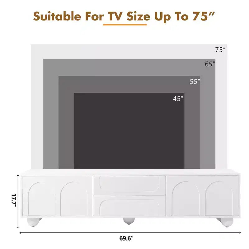 Mobile TV Nero/Bianco, Ante ad Arco, 2 Cassetti, Adatto a TV fino a 75", Montaggio per 1 Persona