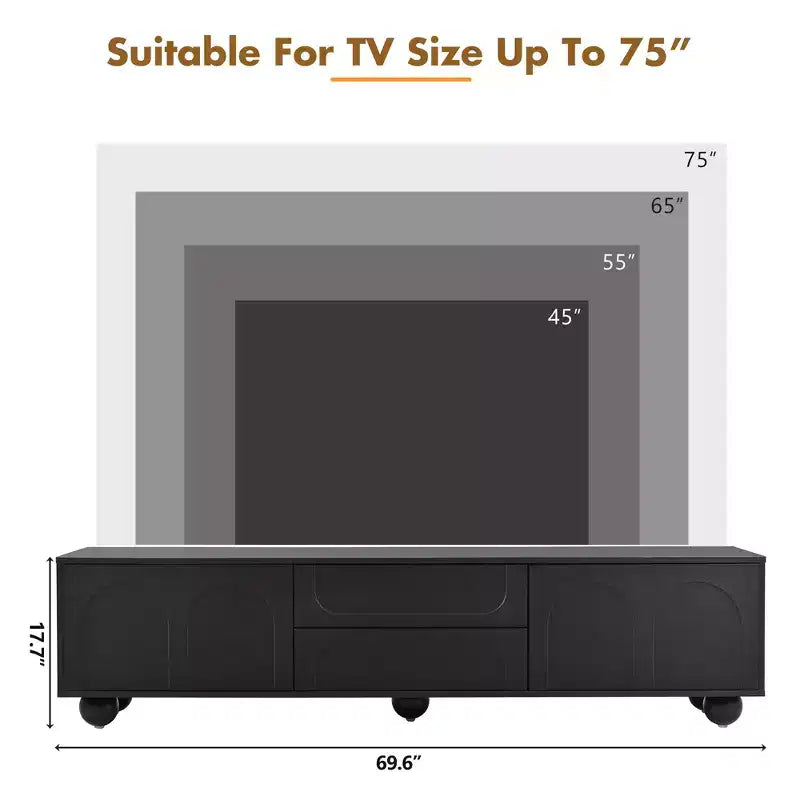 Mobile TV Nero/Bianco, Ante ad Arco, 2 Cassetti, Adatto a TV fino a 75", Montaggio per 1 Persona