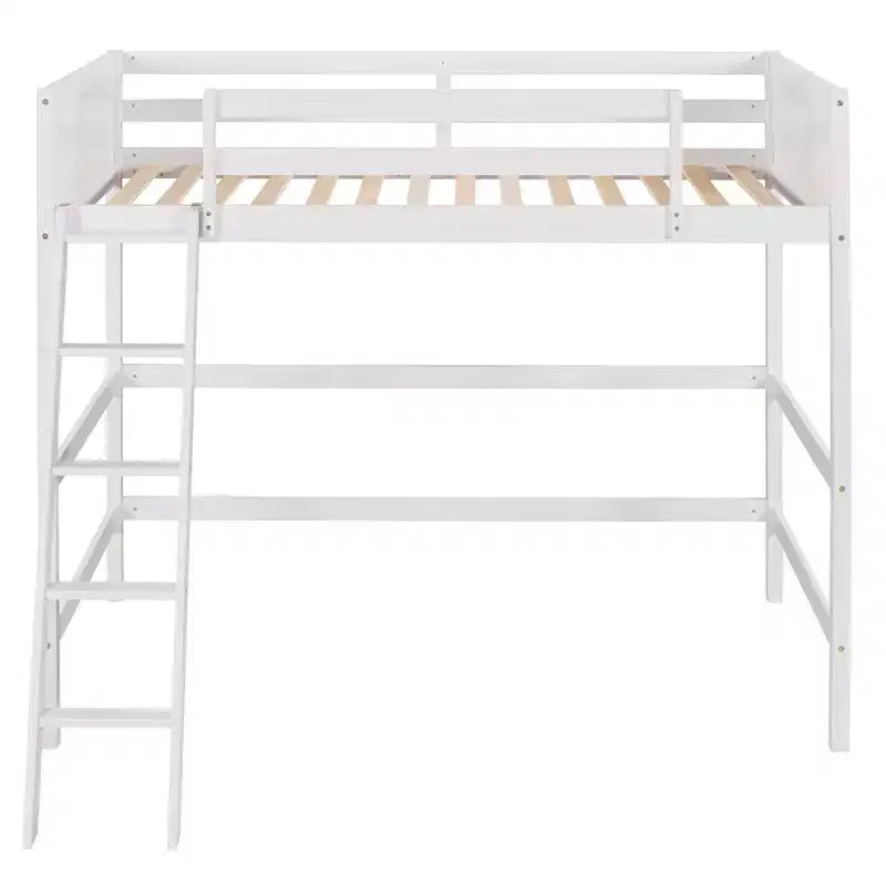 Letto a soppalco alto in legno massello con scaletta e spondine – Espresso / Grigio / Bianco – Twin, 1 posto