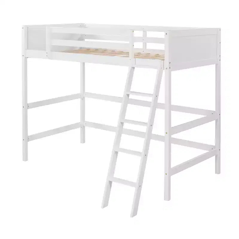Letto a soppalco alto in legno massello con scaletta e spondine – Espresso / Grigio / Bianco – Twin, 1 posto