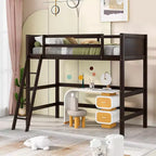 Letto a soppalco alto in legno massello con scaletta e spondine – Espresso / Grigio / Bianco – Twin, 1 posto