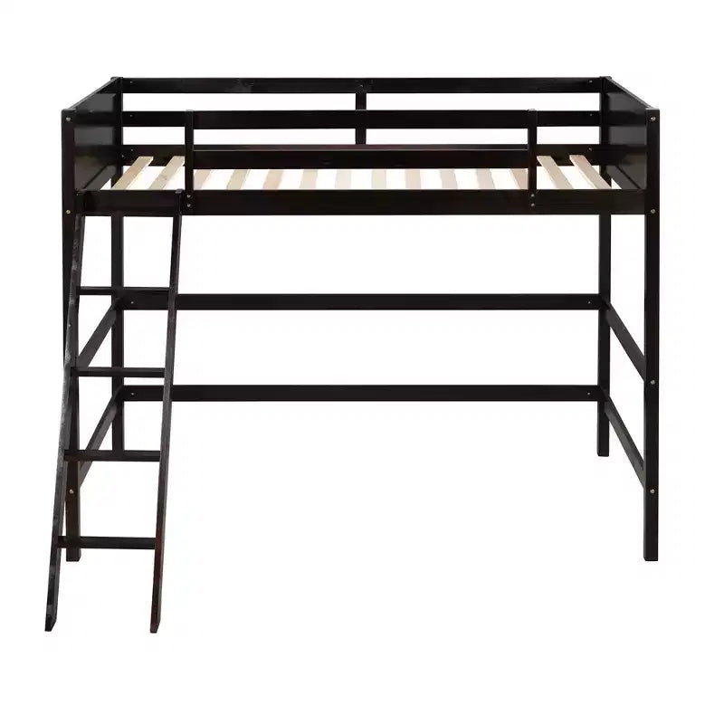 Letto a soppalco alto in legno massello con scaletta e spondine – Espresso / Grigio / Bianco – Twin, 1 posto