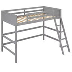 Letto a soppalco alto in legno massello con scaletta e spondine – Espresso / Grigio / Bianco – Twin, 1 posto