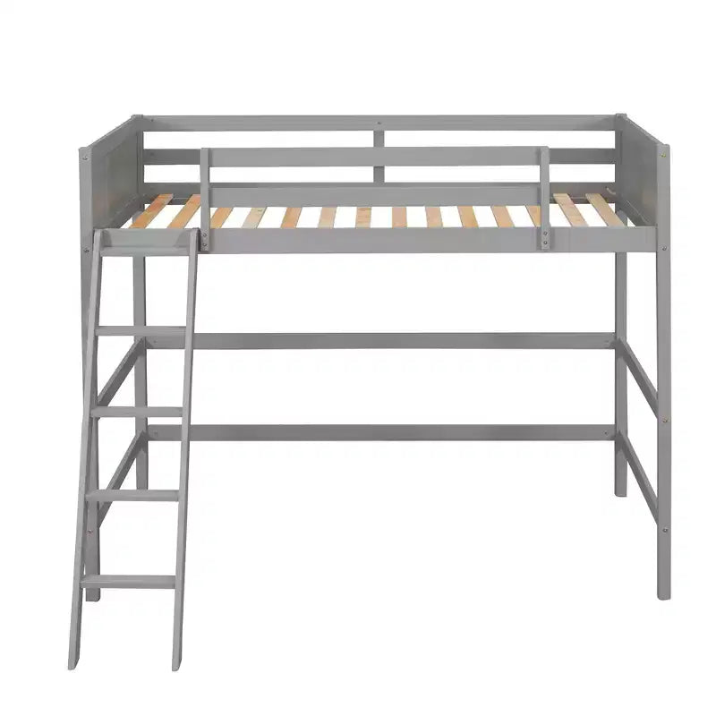 Letto a soppalco alto in legno massello con scaletta e spondine – Espresso / Grigio / Bianco – Twin, 1 posto