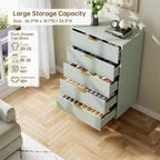Comò a 5 cassetti scanalato con maniglie dorate – Nero / Grigio Verde Opaco / Bianco e Legno