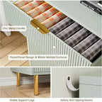 Comò a 5 cassetti scanalato con maniglie dorate – Nero / Grigio Verde Opaco / Bianco e Legno