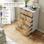 Comò a 5 cassetti scanalato con maniglie dorate – Nero / Grigio Verde Opaco / Bianco e Legno